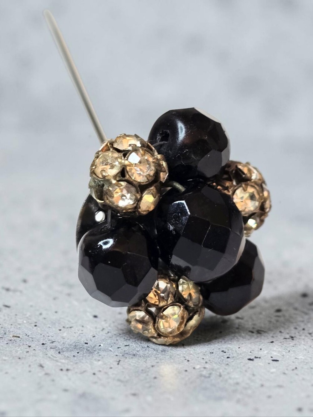 Vintage Black and Gold Cluster Bead Stick Pin